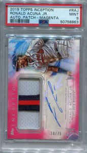 2019 Topps Inception Autographs Magenta Ronald Acuna Jr. Patch Auto 18/75 PSA 9