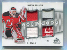 2013-14 SP Game Used Game Gear Martin Brodeur Quad Tag Patch Fight Strap 1/3