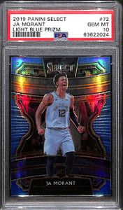 2019-20 Select Prizms Light Blue Refractor 72 Ja Morant Rookie 60/299 PSA 10 GEM