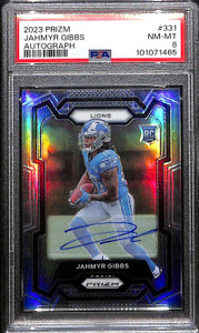 2023 Panini Prizm Autographs Prizms Silver 331 Jahmyr Gibbs RC Auto PSA 8 NM-MT