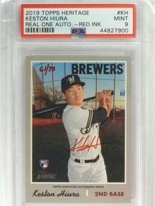 2019 Topps Heritage Red Ink Keston Hiura autograph auto rc #D61/70 PSA 9