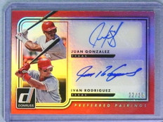 2016 Donruss Preferred Pairings Red Juan Gonzalez Ivan Rodriguez Autograph #/25