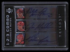 2007-08 Upper Deck Trilogy 1-2-3 Clearcut Combo Loob Mullen MacInnis Auto 7/10