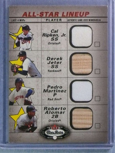 2002 Fleer Box Score All-Star Lineup Cal Ripken Derek Jeter Pedro Bat Jersey