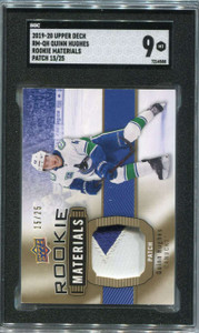 2019-20 Upper Deck Materials Patch RMQH Quinn Hughes Rookie Patch 15/25 SGC 9