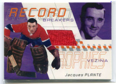 2001-02 Between the Pipes Record Breakers rb3 Jacques Plante Jersey /50