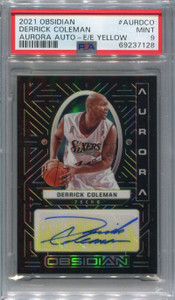 2021-22 Panini Obsidian Aurora Autographs Yellow Derrick Coleman Auto 7/10 PSA 9