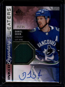 2021-22 SP Game Used Inked Legendary Sweaters Daniel Sedin Jersey Auto 15/35
