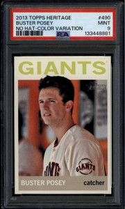 2013 Topps Heritage 490c Buster Posey No Hat Color Variation SP PSA 9 MINT