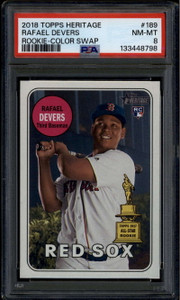 2018 Topps Heritage Team Color Swap Variations 189 Rafael Devers Rookie SP PSA 8
