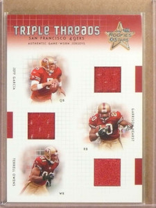 2003 Leaf Rookies Stars Jeff Gacia Terrell Owens Hearst Threads Jersey #D/100