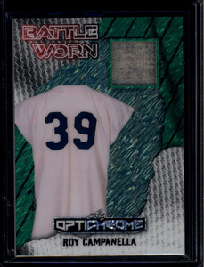 2025 Leaf Optichrome Battle Worn Green Shimmer bwrc2 Roy Campanella Jersey 1/3