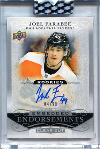 2019-20 Upper Deck Clear Cut Embedded Endorsements Joel Farabee Rookie Auto 4/99
