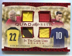 2022 ITG Used Red Bellingham Lewandowski Haaland Mbappe Quad Jersey Patch 19/35