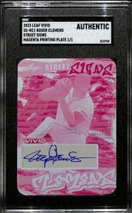 2023 Leaf Vivid Street Signs Printing Plate Roger Clemens Auto 1/1 SGC AUTHENTIC