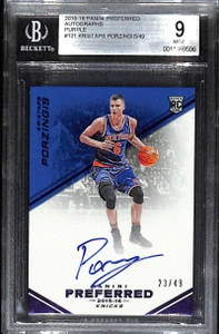 2015-16 Panini Preferred Autograph Purple Kristaps Porzingis RC Auto 23/49 BGS 9