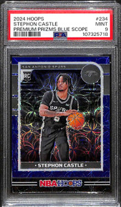 2024-25 Hoops Premium Prizms Blue Scope 234 Stephon Castle Rookie 59/99 PSA 9