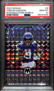 2023 Panini Mosaic Introductions Purple 9 Jordan Addison Rookie 32/49 PSA 10 GEM