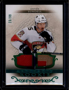 2021-22 Artifacts Materials Emerald IV Anton Lundell RC Dual Jersey Patch 23/99