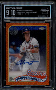 2024 Topps 89 Silver Pack Chrome Orange Refractor Chipper Jones Auto /25 ARENA 9