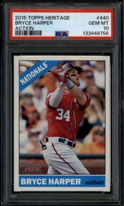 2015 Topps Heritage 440b Bryce Harper Action SP PSA 10 GEM MT