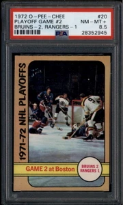1972-73 O-Pee-Chee 20 Playoff Game 2 Bruins 2 Rangers 1 PSA 8.5 NM-MT+