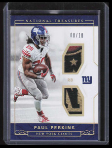 2016 Panini National Treasures Holo Gold 21 Paul Perkins RC Dual Ball Patch 8/10