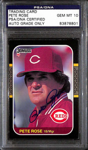 1987 Donruss 186 Pete Rose PSA/DNA Certified GEM MT 10 Authentic Auto