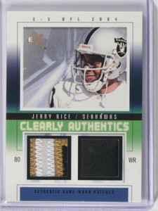 2004 EX E-x Clearly Authentics Jerry Rice 3clr patch & jersey #D04/22 #CA-JR