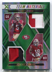 2022 Panini XR Team Materials Green 31 Trey Lance Deebo Samuel Dual Patch 4/5