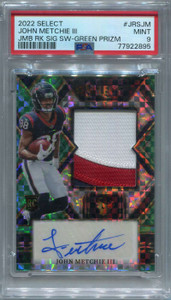 2022 Select Prizm Green John Metchie III Rookie Jumbo Patch Auto 1/5 PSA 9 MINT