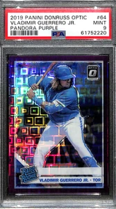 2019 Donruss Optic Purple Pandora 64 Vladimir Guerrero Jr. Rookie 18/99 PSA 9