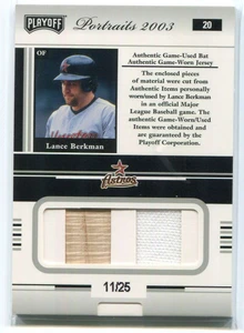2003 Playoff Portraits Materials Silver 20 Lance Berkman Dual Bat Jersey 11/25