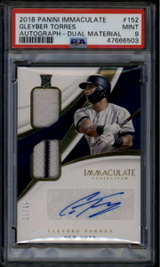 2018 Immaculate Collection Autograph 152 Gleyber Torres RC Jersey Auto /99 PSA 9
