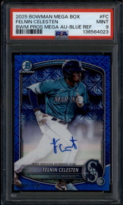 2025 Bowman Chrome Mega Blue Refractor Felnin Celesten Rookie RC Auto /150 PSA 9