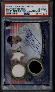 2019 Topps Triple Threads Amethyst RFPARGT Gleyber Torres Jersey Auto /75 PSA 10
