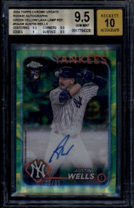 2024 Topps Chrome Green Yellow Lava Refractor Austin Wells RC Auto 35/85 BGS 9.5