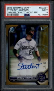 2022 Bowman Chrome Draft Gold Refractor Sterlin Thompson RC Auto 27/50 PSA 9