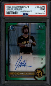2022 Bowman Chrome Draft Green Refractor Jakob Marsee Rookie RC Auto 71/99 PSA 9