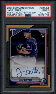 2024 Bowman Chrome Autographs Gold Refractor Jack Leiter RC Auto 40/50 PSA 9 10