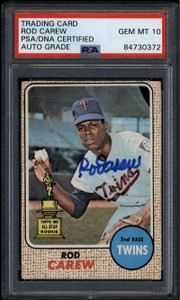 1968 Topps 80 Rod Carew PSA/DNA Certified GEM MT 10 Auto Grade