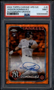 2024 Topps Chrome Sapphire Orange Refractor Jasson Dominguez RC Auto 16/25 PSA 9