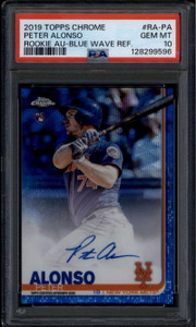 2019 Topps Chrome Autographs Blue Wave Refractor Pete Alonso RC Auto /150 PSA 10