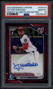 2024 Bowman Chrome Red Reptilian Refractor Victor Hurtado RC Auto 3/5 PSA 10 GEM