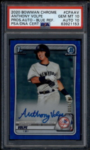 2020 Bowman Chrome Autographs Blue Refractor Anthony Volpe RC Auto 83/150 PSA 10