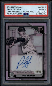 2024 Bowman Chrome Autographs Pearl Refractor Paul Skenes RC Auto 5/10 PSA 9 10