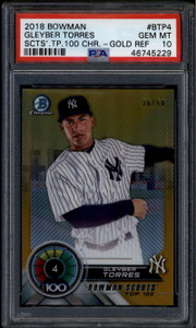 2018 Bowman Chrome Scouts Top 100 Gold Refractor Gleyber Torres RC 36/50 PSA 10