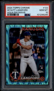 2024 Topps Chrome Aqua RayWave Refractor 122 Wyatt Langford RC 64/199 PSA 10