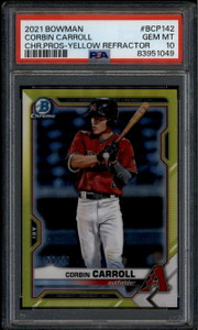 2021 Bowman Chrome Prospect Yellow Refractor bcp142 Corbin Carroll RC /75 PSA 10
