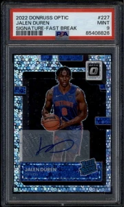 2022-23 Donruss Optic Rated Rookie Fast Break 227 Jalen Duren RC Auto PSA 9 MINT